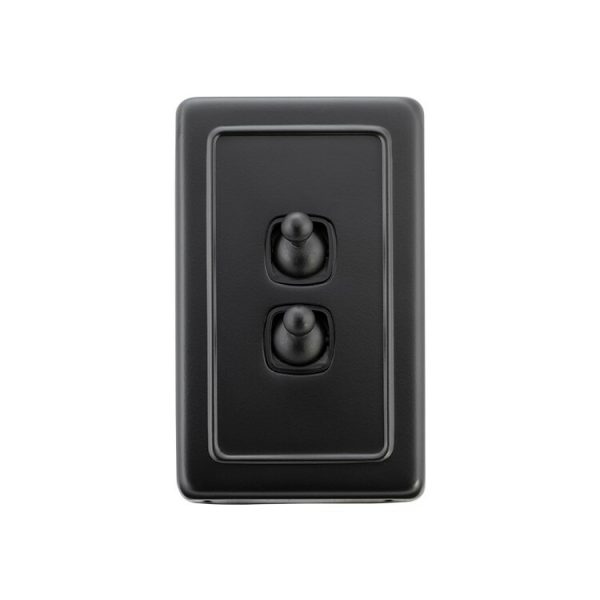 2 Gang Flat Plate Toggle Switches Matt Black 72X115Mm 5353 Dimmers & Fan Controllers