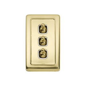 5954Pb Switch Toggle 3 Gang Polished Brass Wh 72X115Mm Dimmers & Fan Controllers