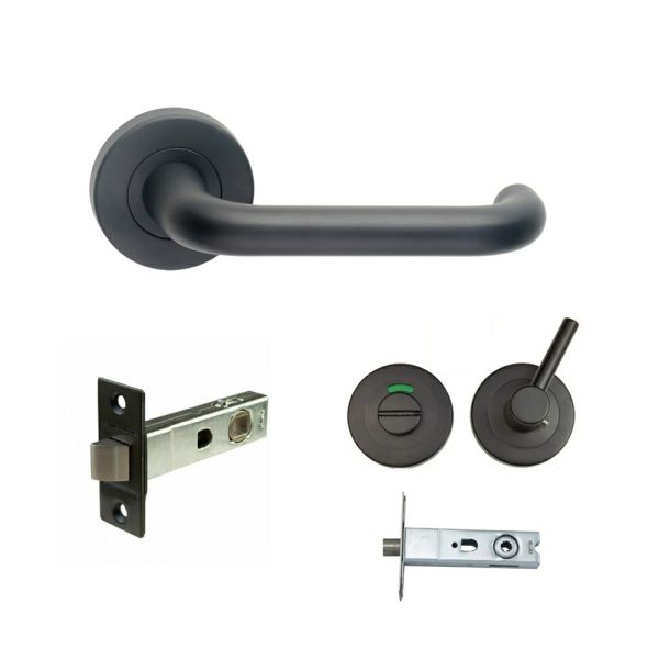 Ambulant Disabled Door Privacy W/ Indicator Bolt Latch & Lever Set Matt Black Black Door Handles