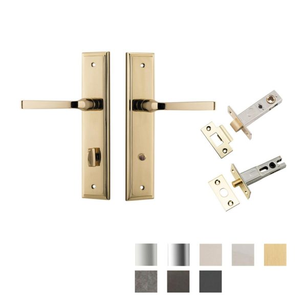 Annecy Door Lever On Stepped Backplate Privacy Kit With Turn – Available In Various Finishes Brass Door Handles