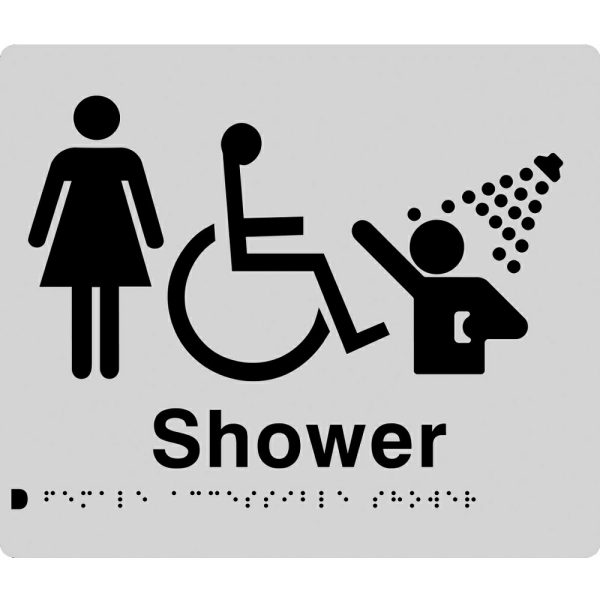 As1428 Compliant Shower Sign Female Disabled Braille Silver Fds 210X180X3Mm Bathroom Hardware