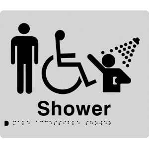 As1428 Compliant Shower Sign Male Disabled Braille Silver Mds 210X180X3Mm Bathroom Hardware