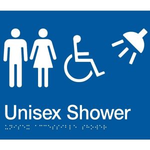 As1428 Compliant Shower Sign Unisex Disabled Braille Blue Mfds 210X180X3Mm Bathroom Hardware