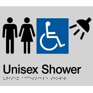 As1428 Compliant Shower Sign Unisex Disabled Braille Silver Mfds 210X180X3Mm Bathroom Hardware