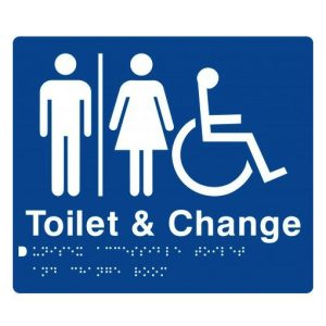 As1428 Compliant Toilet & Change Room Sign Blue Unisex Disabled Braille Mfdtc Bathroom Hardware