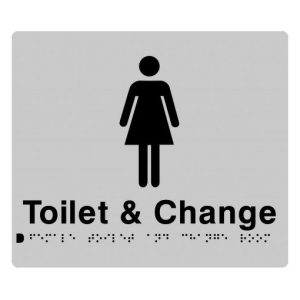 As1428 Compliant Toilet & Change Room Sign Silver Female Braille Ftcr 210X180Mm Bathroom Hardware