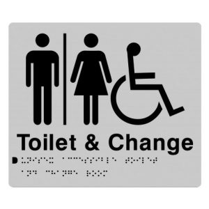 As1428 Compliant Toilet & Change Room Sign Silver Unisex Disabled Braille Mfdtc Bathroom Hardware