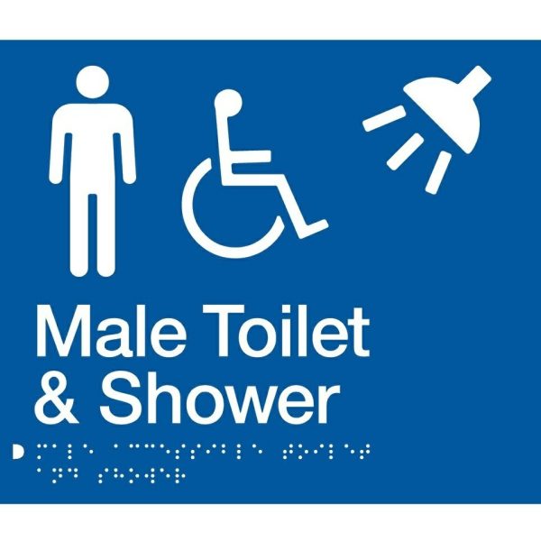 As1428 Compliant Toilet Shower Sign Male Disabled Braille Mdts Blue 210X180Mm Bathroom Hardware