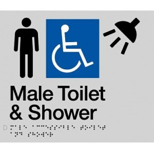 As1428 Compliant Toilet Shower Sign Male Disabled Braille Mdts Silver 210X180Mm Bathroom Hardware