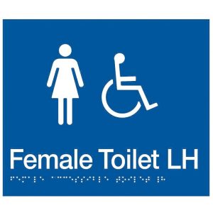 As1428 Compliant Toilet Sign Blue Female Disabled Braille Lh Transfer Fdtlh Bathroom Hardware