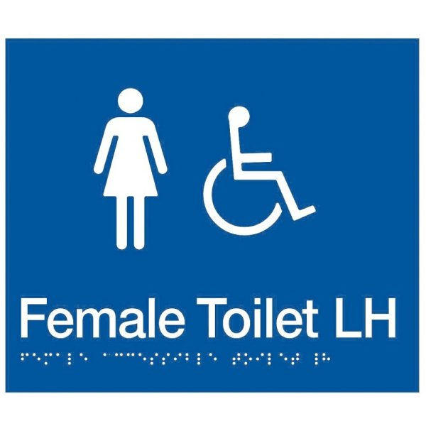 As1428 Compliant Toilet Sign Blue Female Disabled Braille Lh Transfer Fdtlh Bathroom Hardware