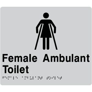 As1428 Compliant Toilet Sign Female Ambulant Braille Fat Silver 210X180X3Mm Bathroom Hardware