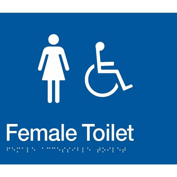 As1428 Compliant Toilet Sign Female Disabled Braille Fdt Blue 210X180X3Mm Bathroom Hardware