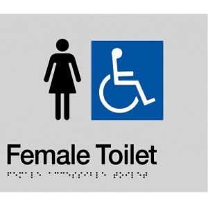 As1428 Compliant Toilet Sign Female Disabled Braille Fdt Silver 210X180X3Mm Bathroom Hardware