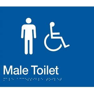 As1428 Compliant Toilet Sign Male Disabled Braille Blue Mdt Blue 210X180X3Mm Bathroom Hardware