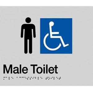 As1428 Compliant Toilet Sign Male Disabled Braille Silver Mdt Silver 210X180X3Mm Bathroom Hardware