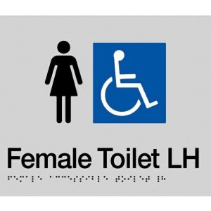 As1428 Compliant Toilet Sign Silver Female Disabled Braille Lh Transfer Fdtlh Bathroom Hardware