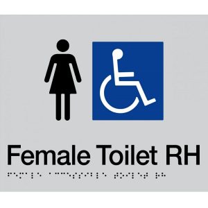 As1428 Compliant Toilet Sign Silver Female Disabled Braille Rh Transfer Fdtrh Bathroom Hardware