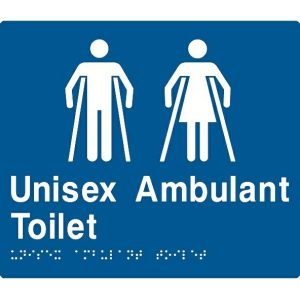 As1428 Compliant Toilet Sign Unisex Ambulant Braille Mfat Blue 210X180X3Mm Bathroom Hardware