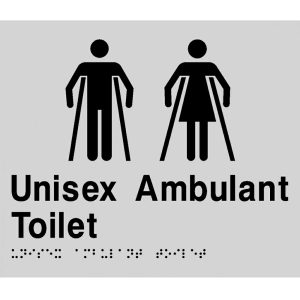 As1428 Compliant Toilet Sign Unisex Ambulant Braille Mfat Silver 210X180X3Mm Bathroom Hardware