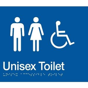 As1428 Compliant Toilet Sign Unisex Disabled Braille Blue Mfdt 210X180X3Mm Bathroom Hardware