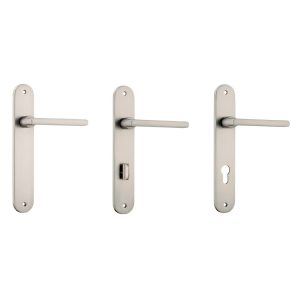 Baltimore Door Lever Handle On Oval Backplate Satin Nickel – Customise To Your Needs Door Hardware