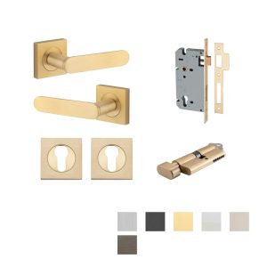 Bronte Door Lever Handle On Square Rose Entrance Kit Key/Thumb – Available In Various Finishes Architectural Door Hardware