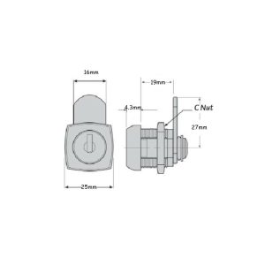 Cabinet Cam Lock Square Face 19Mm Keyed To Differ Chrome Plate Nx19Skd Cabinet & Cupboard Locks