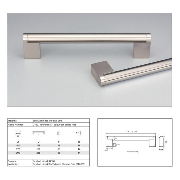 Cabinet Handle D160 D Series Steel Bar Die-Cast Zinc Feet Bathroom Cabinet Handles