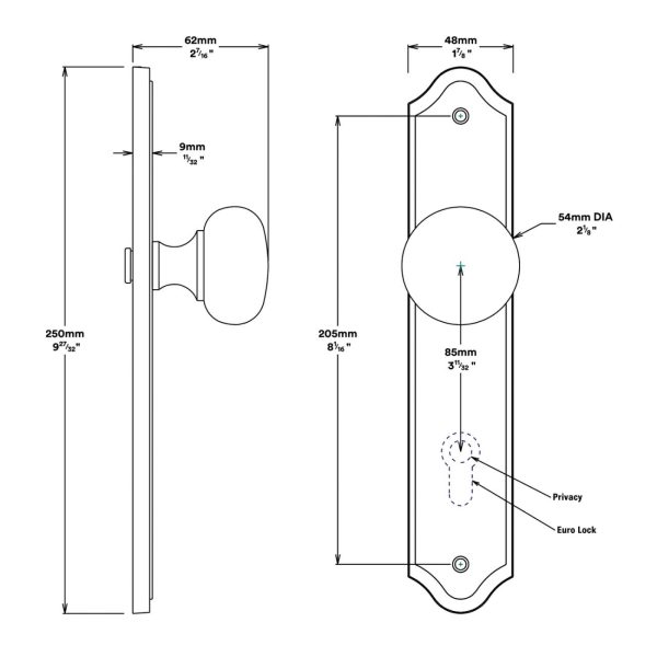 Cambridge Door Knob On Shouldered Backplate Entrance Kit Key/Thumb – Available In Various Finishes Architectural Door Hardware