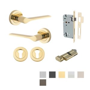 Como Door Lever Handle On Round Rose Entrance Kit Key/Thumb – Available In Various Finishes Door Hardware