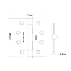 Door Butt Hinge Fixed Pin 100X75X2.5Mm Black Dkh100/75Fpblk Black Door Hardware