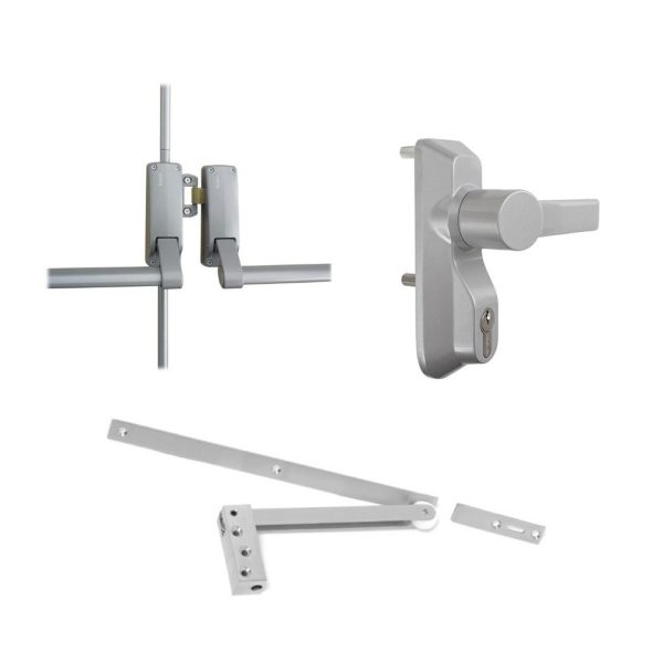 Door Lock Pack B377 Panic Bar Double Door Selector Outside Lever Cylinder Commercial Door Hardware