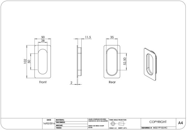 Fp102 Rounded Corners Flush Pulls Cavity Sliding Door Hardware