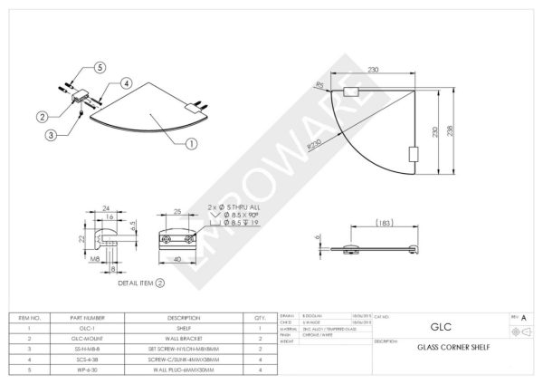 Glccp Tempered Glass Corner Shelf Chrome 230Mm Bathroom Accessories