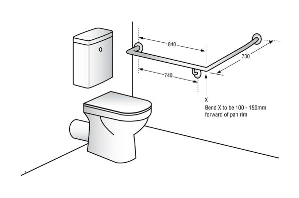 Grab Rail 30 Degree Side Wall Left Hand 840Mm Satin Stainless Steel Mlr101X_Ss Bathroom Accessories