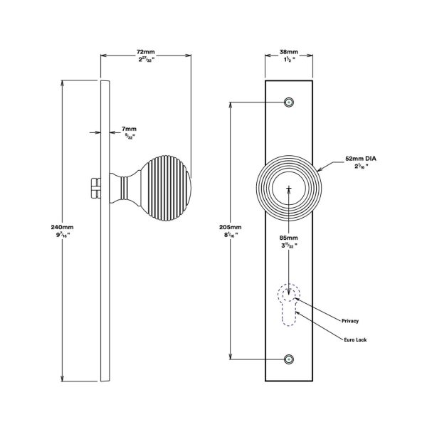 Guildford Door Knob On Rectangular Backplate Privacy Kit With Turn – Available In Various Finishes Door Handles & Knobs