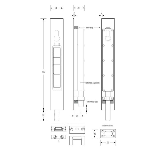 Halliday & Baillie 1830 Round Throw Locking Flush Bolt 265Mm – Available In Various Finishes Door Hardware