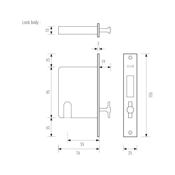 Halliday & Baillie 697 Sliding Door Lock Body + End Pull – Available In Various Finishes Door Hardware