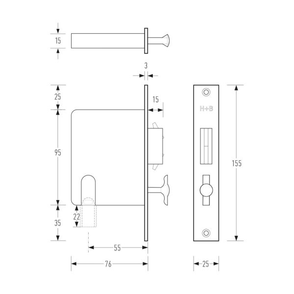 Halliday & Baillie Pivot 1650 Door Privacy Set Flush Pull With Snib And Indicator – Available In Varioius Finishes Bathroom Door Hardware