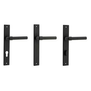 Helsinki Door Lever Handle On Rectangular Backplate Matt Black – Customise To Your Needs Black Door Handles