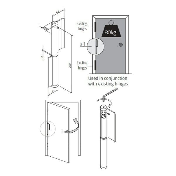 Justor Push Flap Welding Spring Door Hinge Bipp 235Mm 80Kg Bathroom Door Hardware