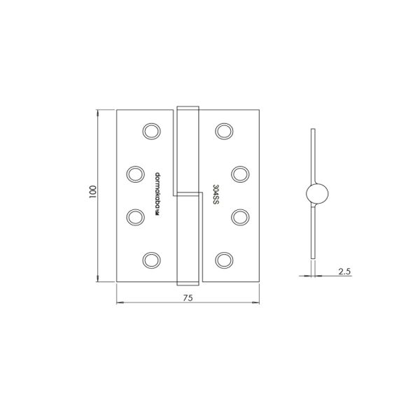 Lift Off Door Hinge Right Hand Stainless Steel Dkh100/75Lo Rh Sss Door Hardware