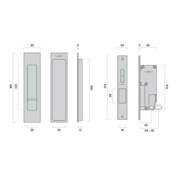 M’ Series Flush Pull Privacy Set For Sliding Doors – Available In Various Finishes Cavity Sliding Door Hardware