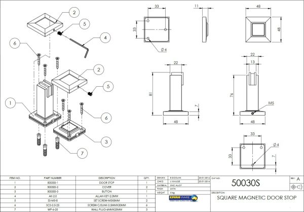 Magnetic Door Stop Square 81Mm Satin 50030 Door Hardware