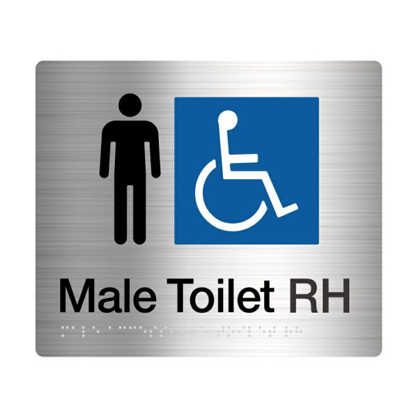 Male Disabled Toilet Right Hand Amenity Sign Braille Stainless Steel Mdt/Rh-Ss Dda Disabled Compliant