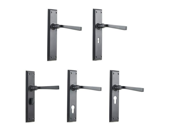 Menton Lever Door Handle On Long Backplate Matt Black – Customise To Your Needs Black Door Handles