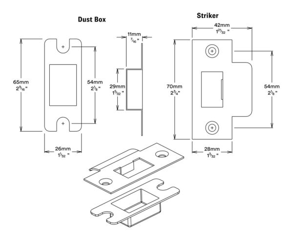 Metal Door Tube Latch Striker – Available In Various Finishes Door Hardware