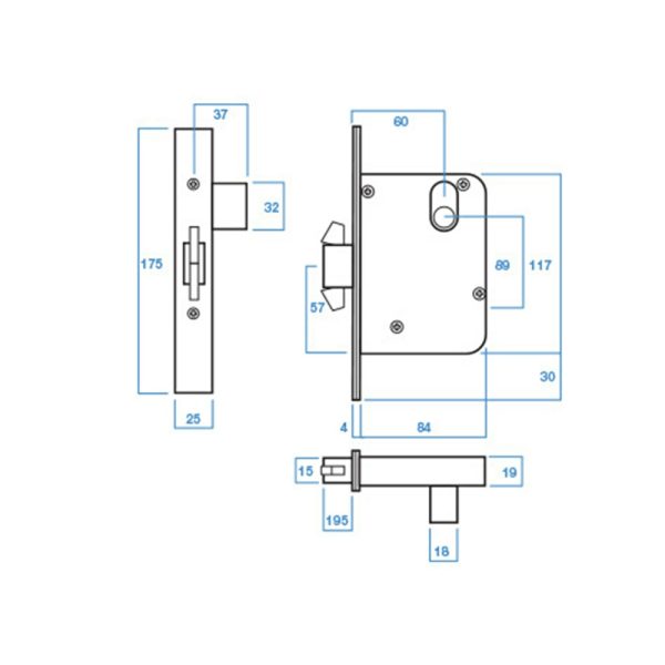 Mortice Sliding Door Primary Lock 60Mm Satin Chrome 3573Sc Door Hardware