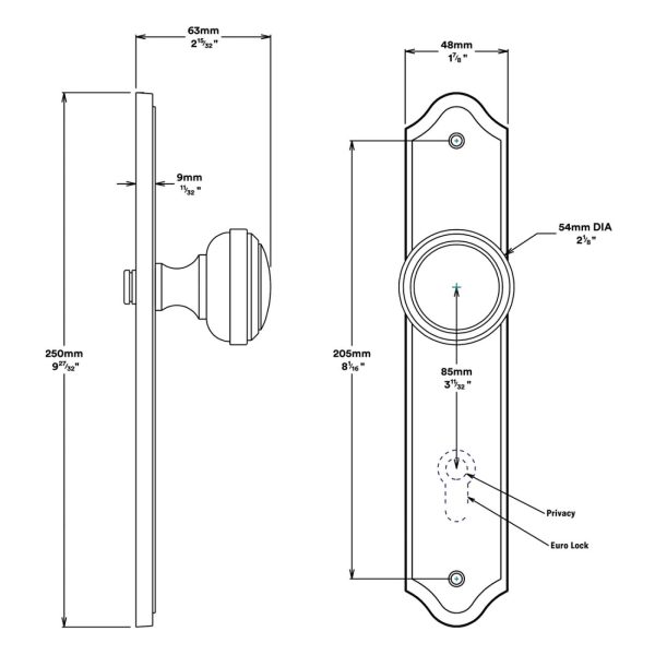 Paddington Door Knob On Shouldered Backplate Entrance Kit Key/Thumb – Available In Various Finishes Architectural Door Hardware